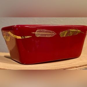 Burgundy Catch-all/Jewelry Dish w Gold Foiled Feather Accents